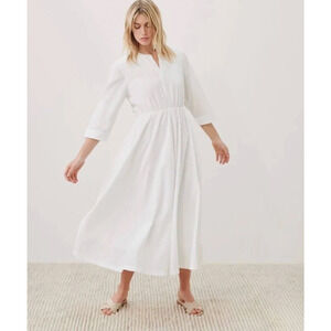 Jenni Kayne XS White Cotton $398 Seersucker Shirt Dress Midi Long Sleeve